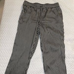 Drew silky black and white striped pants with drawstring